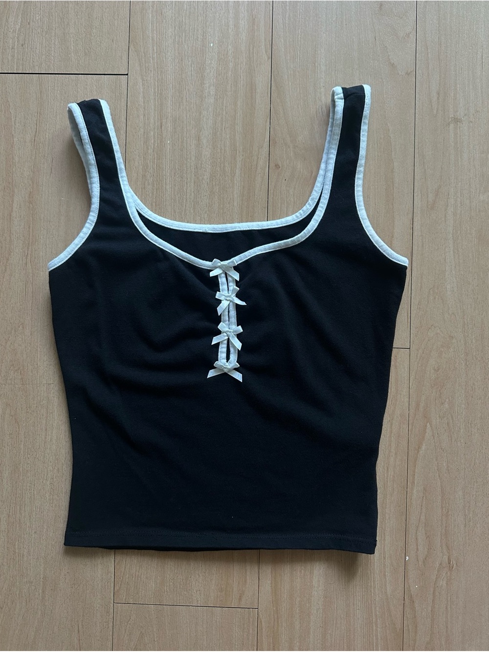 Black & White Bow Tank Top • Coquette Y2K Cami Size Medium Cotton / Elastane